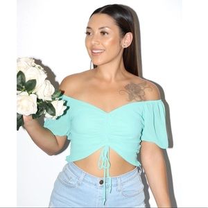 Puff Sleeve Teal Crop Top